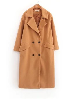 Notched Collar Solid Double Breasted Thicken Coat Khaki  