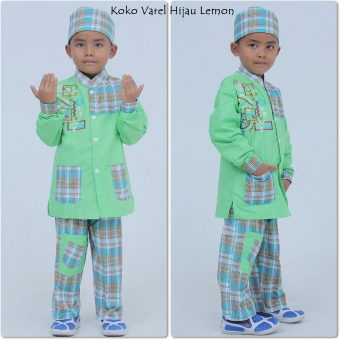 Nuranitex Busana Muslim Baju Koko Varel Setelan Anak – Hijau Lemon  