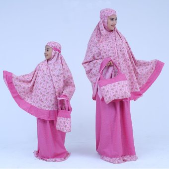 Nuranitex Busana Muslim Mukena Couple Katun Jepang Azura Pink  