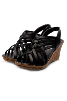 OEM 828 musim panas wanita sepatu sandal heels tinggi menenun (Hitam)  