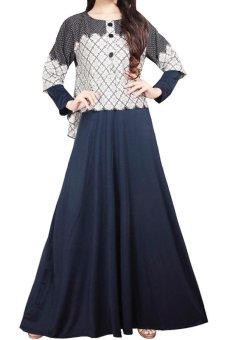 Ofashion Gamis Mora AX-5044 Pakaian Gaun Muslim Jersey Mix Katun - Biru Navy  