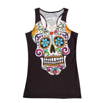 OH Women's Singlet Vest Tank Tops Stretchy Blouse Gothic Punk Rock T-Shirt Floral Skull  