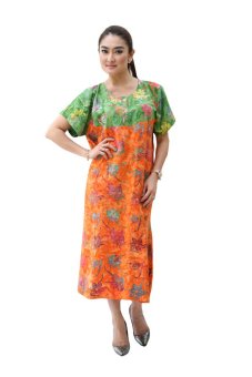Oktovina-HouseOfBatik Daster Pelangi Batik Santung - Rainbow Batik DLPP-14 - Hijau Jingga  