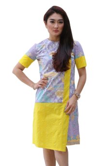 Oktovina-HouseOfBatik Midi Dress Batik Katun - Femme Batik DPGKE-3B - Ungu Kuning  