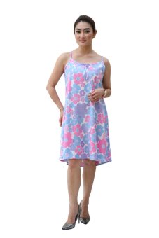 Oktovina-HouseOfBatik Mini Daster Tali Batik Santung - Rainbow Batik DTLM-15 - Biru Pink  