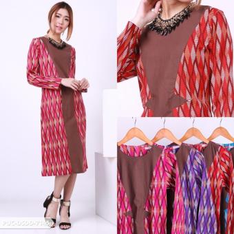 Omah Fesyen Kenisha Batik Rang Rang Bodycon Midi Dress - Fuchsia  