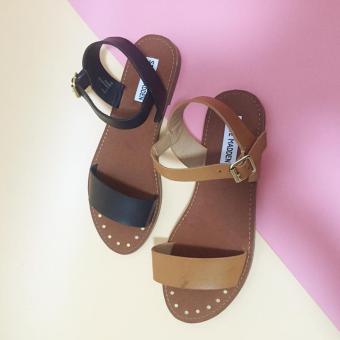one strap flat sandals summer 2017 flat sandals a wide strap across vamp and adjustable ankle strap-brown - intl  
