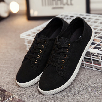 Outlet Korean version of the low to help canvas shoes Black - intl  