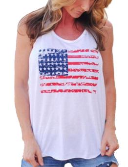 OVIA Women's Patriotic American Flag Print Lace Camisole Tank Top T-Shirt (White 02) - intl  
