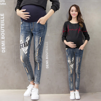 Painting Hole Denim Maternity Belly Jeans for pregnant women  