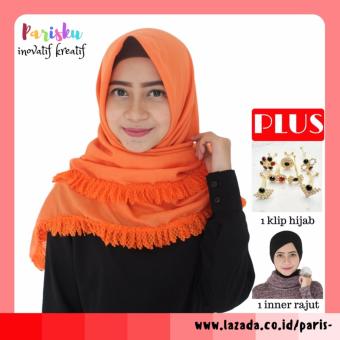 paket parisku hijab jilbab segiempat ruffle orange  