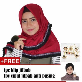 Paket Parisku Segiempat Katun Egypt Maroon Plus Klip Jilbab Dan Inners Ciput  