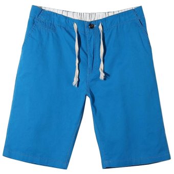 Panegy Men Colorful Summer Cotton Slim Short Pants Adjustable Straight Short ???????blue  