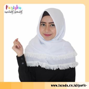 parisku hijab jilbab segiempat ruffle white  
