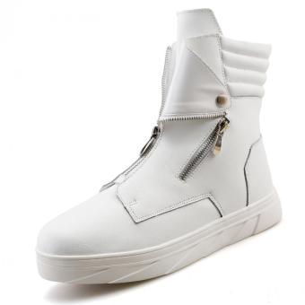 PATHFINDER 2016 New Style Men's Fashion Biker Boots Zipper Hight Cut Shoes?White?  