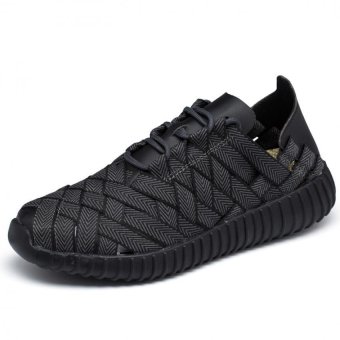 PATHFINDER Men Woven Belt Trend Sneakers Shoes (Black)  