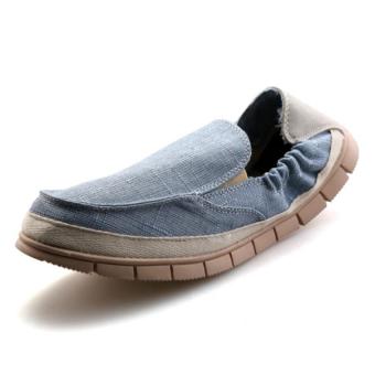 PATHFINDER Men's Fashion Roll Shoes Linen Canvas Slip Ons L04 (Blue)  