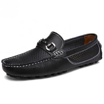 PATHFINDER Men's Leather Loafer Driving Shoe with Horsebit (Black)  