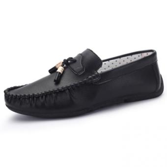 PATHFINDER Men's Slip-on Driving Shoes Leather Loafers (Black)  