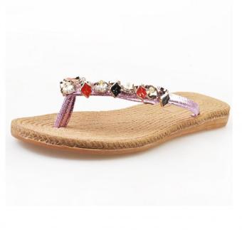 PATHFINDER Women's Fashion Linen Flip Flop Shoes (Pink) - intl  