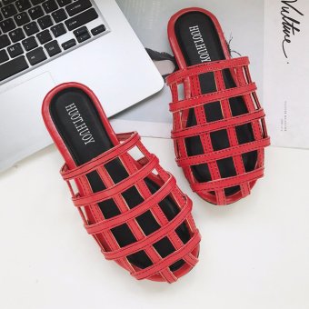 Persoanlity Hollow Out Closed-toe Slipper Women Summer Beach Shoes Breathable Flat Sandals Female Roman Sandal Red XZ314 - intl  