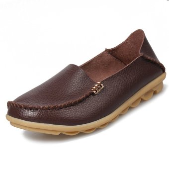 PINSV 35-44 Women Big Sies Shoes Moccasin Mom Anti-skid Loafers (Brown)  