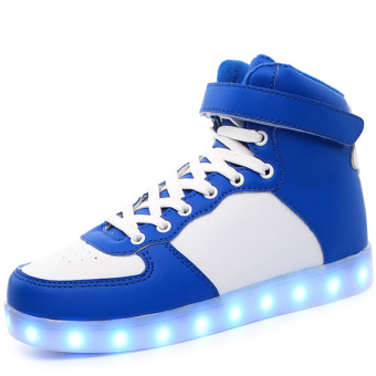 PINSV Big Size Men's LED Fashion Sneakers High Cut (Blue/White)  