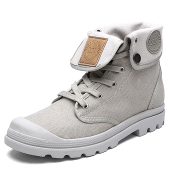 PINSV Canvas Men's Casual Boots Ankle Boots High Cut (Grey)  