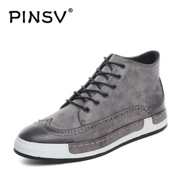 PINSV England Style Men's Brogue Fashion Leather Shoes Casual Ankle Boots (Grey) - intl  