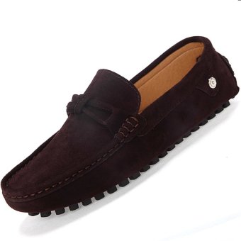 PINSV Flat Pria Sepatu Kulit Kasual Loafers Mengenakan (Coklat)  