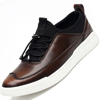PINSV Genuine Leather Men Casual Sneakers Skate Shoe (Brown) - intl  