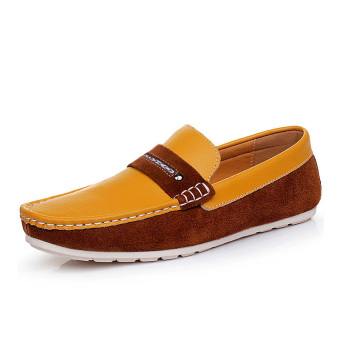 PINSV Genuine Leather Men Handmade Casual Loafers Yellow - Intl  
