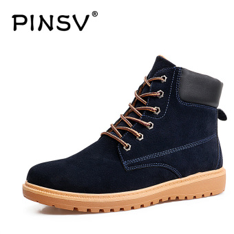 PINSV High Quality Men Ankle Boots Winter Keep Warm Martin Boots Big Size 39-47 (Blue) - intl  
