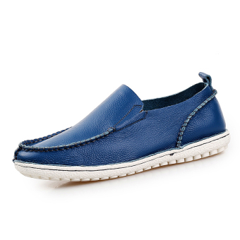 PINSV Leather Men Flats Casual Loafers Shoes Slip-On (Navy) - Intl  