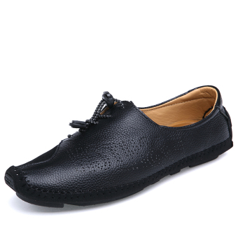 PINSV Leather Men Flats Shoes Casual Loafers Shoes Slip-On (Black) - Intl - Intl  