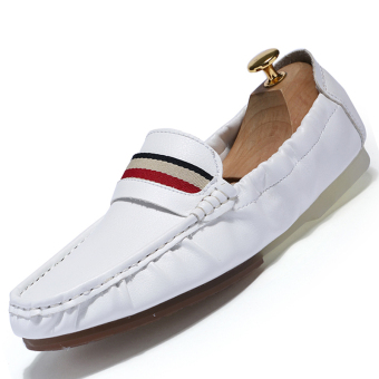 PINSV Leather Men's Casual Handmade Omelets Shoes Loafers Slip-On (White) - Intl  