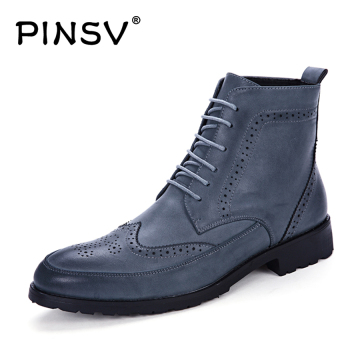 PINSV Men's Brogue Leatehr Boots Casual Business Boots Ankle Boots A23 (Blue) - intl  