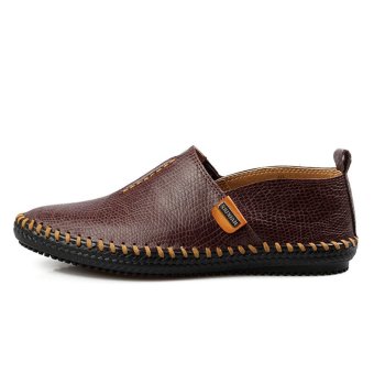 PINSV Men's Casual Flats Shoes Slip-Ons(Brown)  
