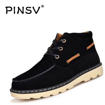 PINSV Men's Leather Boots Casual Boat Boots Fashion Tooling Boots Ankle Boots (Black) - intl  