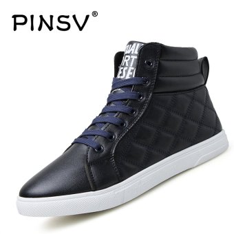 PINSV Synthetic Leather Men's Casual Shoes Fashion Sneakers High Cut Skate Shoes (Blue) - intl  