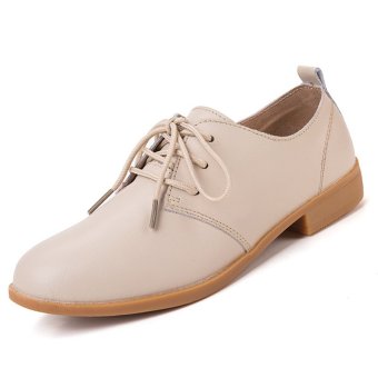 PINSV Women Casual Oxfords Shoes Brogues & Lace-Ups (Beige)  
