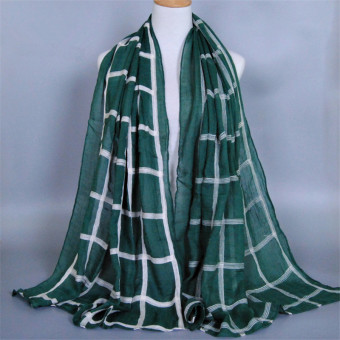 Plaid Geometry Pattern Bonnet Hijab Muslim Islamic Abaya (Green) - Intl  