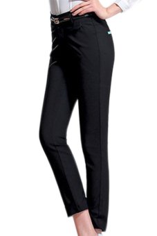 Plain CasualCotton Blends Regular Womens Pants Black  