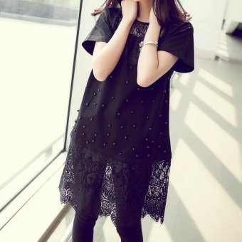 Plaka Maternity Dress Casual Lace Clothes For Pregnant Women,Large Size,Black,XL  