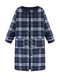 Plus Size Collarless Plaid Single Breasted Coat With Pockets Red  