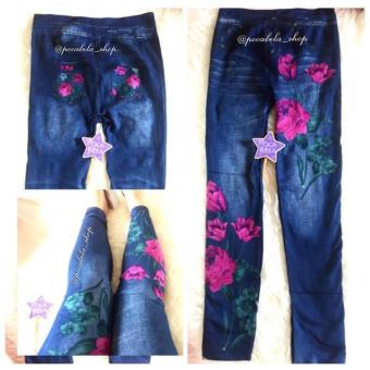 Pocabela Shop - Flower Jeans Leggings - Blue  