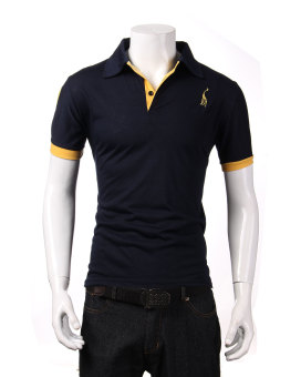 Podom Mens Slim Fit Short Sleeve Casual T-shirt Blue Navy  