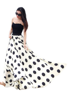 Polka Dot Print Chiffon Maxi Skirt (White)  