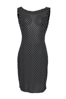 Polka Dot Sleeveless Halter Pencil Dress (Black)  