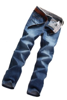 Pria Fashion Tipis Lurus Celana Jeans Kasual Biasa (Biru Muda)  